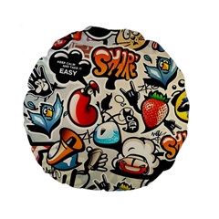 Comical Words Animals Comic Omics Crazy Graffiti Standard 15  Premium Flano Round Cushions by Bedest