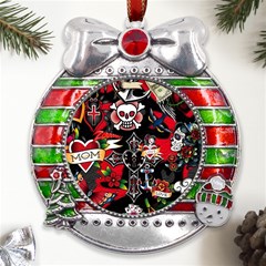 Graffiti Tatoo Skate Art Boom Metal X mas Ribbon With Red Crystal Round Ornament by Bedest