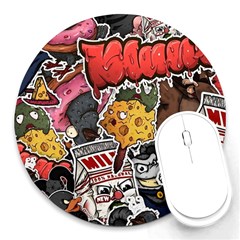 Stickerbomb Crazy Graffiti Graphite Monster Round Mousepad by Bedest