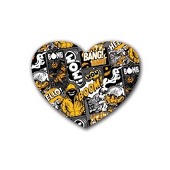 Boom Bang Art Crazy Drawing Graffiti Hello Retro Sayings Yellow Rubber Coaster (heart) by Bedest