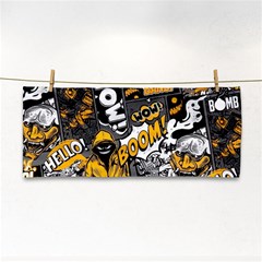 Boom Bang Art Crazy Drawing Graffiti Hello Retro Sayings Yellow Hand Towel by Bedest