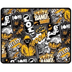 Boom Bang Art Crazy Drawing Graffiti Hello Retro Sayings Yellow Two Sides Fleece Blanket (medium) by Bedest