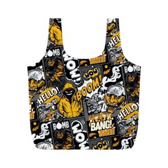 Boom Bang Art Crazy Drawing Graffiti Hello Retro Sayings Yellow Full Print Recycle Bag (m) by Bedest