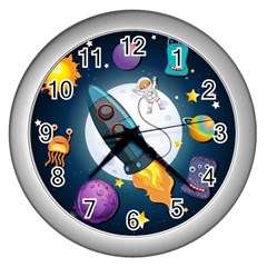 Spaceship Astronaut Space Wall Clock (silver) by Hannah976