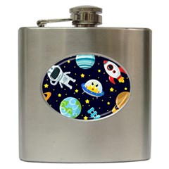 Space Seamless Pattern Illustration Hip Flask (6 Oz) by Hannah976