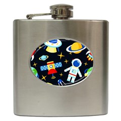 Space Seamless Pattern Cartoon Art Hip Flask (6 Oz) by Hannah976