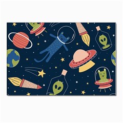 Seamless Pattern With Funny Aliens Cat Galaxy Postcards 5  X 7  (pkg Of 10) by Hannah976