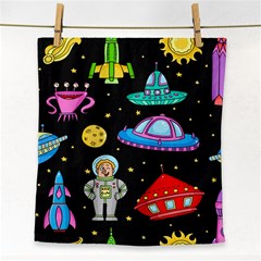 Seamless Pattern With Space Objects Ufo Rockets Aliens Hand Drawn Elements Space Face Towel by Hannah976