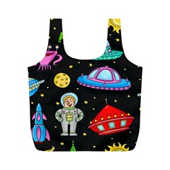 Seamless Pattern With Space Objects Ufo Rockets Aliens Hand Drawn Elements Space Full Print Recycle Bag (m) by Hannah976