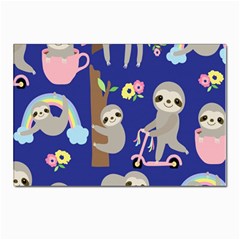 Hand Drawn Cute Sloth Pattern Background Postcards 5  X 7  (pkg Of 10) by Hannah976