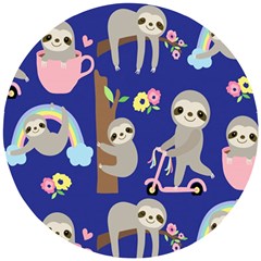 Hand Drawn Cute Sloth Pattern Background Wooden Puzzle Round by Hannah976