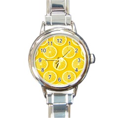 Lemon Fruits Slice Seamless Pattern Round Italian Charm Watch by Ravend