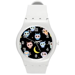 Cute Art Print Pattern Round Plastic Sport Watch (m) by Apen