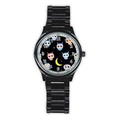 Cute Art Print Pattern Stainless Steel Round Watch by Apen