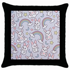 Seamless Pattern With Cute Rabbit Character Throw Pillow Case (black) by Apen