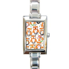 Cute Colorful Owl Cartoon Seamless Pattern Rectangle Italian Charm Watch by Apen