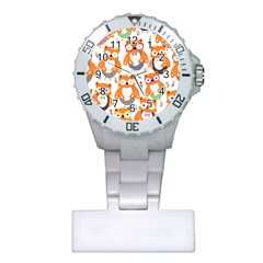 Cute Colorful Owl Cartoon Seamless Pattern Plastic Nurses Watch by Apen