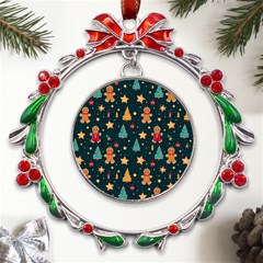 Winter Xmas Christmas Holiday Metal X mas Wreath Ribbon Ornament by Ravend