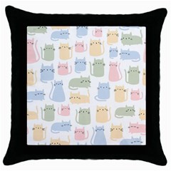 Cute Cat Colorful Cartoon Doodle Seamless Pattern Throw Pillow Case (black) by Ravend