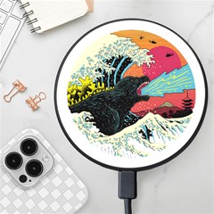 Retro Wave Kaiju Godzilla Japanese Pop Art Style Wireless Fast Charger(black) by Cendanart