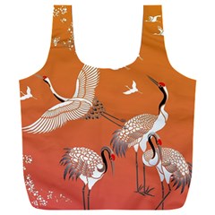 Japanese Crane Painting Of Birds Full Print Recycle Bag (xxl) by Cendanart