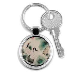 Japanese Crane Painting Of Bird Key Chain (round) by Cendanart