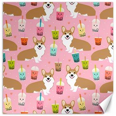 Corgi Bubble Boba Tea Pink Pattern Canvas 20  X 20  by Cendanart