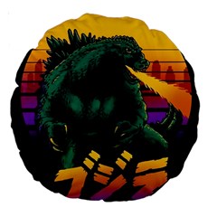 Godzilla Retrowave Large 18  Premium Round Cushions by Cendanart