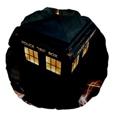 Tardis Bbc Doctor Who Dr Who Large 18  Premium Flano Round Cushions by Cendanart