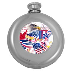 United States Of America Usa  Images Independence Day Round Hip Flask (5 Oz) by Ket1n9