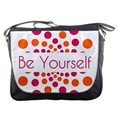 Be Yourself Pink Orange Dots Circular Messenger Bag by Ket1n9