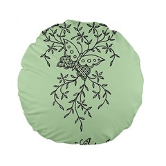 Illustration Of Butterflies And Flowers Ornament On Green Background Standard 15  Premium Flano Round Cushions by Ket1n9