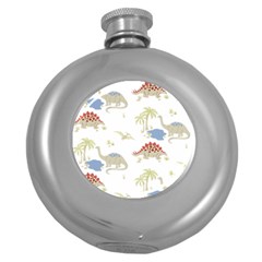 Dinosaur Art Pattern Round Hip Flask (5 Oz) by Ket1n9