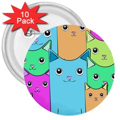 Cat Animals Cartoon Pattern 3  Buttons (10 Pack)  by Cendanart