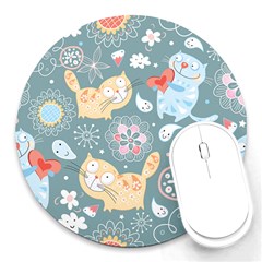 Cute Cat Background Pattern Round Mousepad by Ket1n9