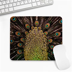 Peacock Feathers Wheel Plumage Large Mousepad by Ket1n9