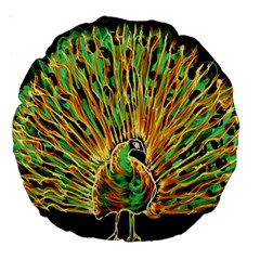 Unusual Peacock Drawn With Flame Lines Large 18  Premium Round Cushions by Ket1n9