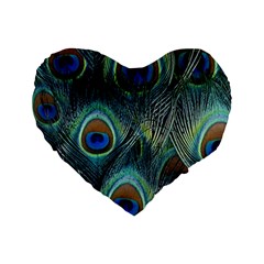 Feathers Art Peacock Sheets Patterns Standard 16  Premium Flano Heart Shape Cushions by Ket1n9