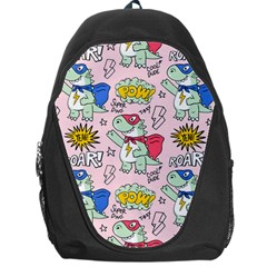 Seamless Pattern With Many Funny Cute Superhero Dinosaurs T-rex Mask Cloak With Comics Style Inscrip Backpack Bag by Ket1n9