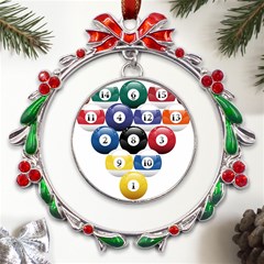 Racked Billiard Pool Balls Metal X mas Wreath Ribbon Ornament by Ket1n9