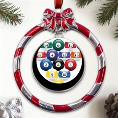 Racked Billiard Pool Balls Metal Red Ribbon Round Ornament by Ket1n9