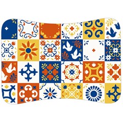 Mexican Talavera Pattern Ceramic Tiles With Flower Leaves Bird Ornaments Traditional Majolica Style Velour Seat Head Rest Cushion by Ket1n9