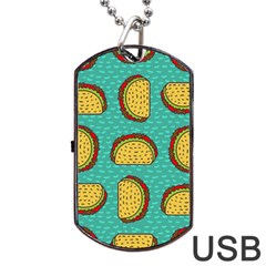 Taco Drawing Background Mexican Fast Food Pattern Dog Tag Usb Flash (two Sides) by Ket1n9