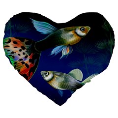 Marine Fishes Large 19  Premium Flano Heart Shape Cushions by Ket1n9