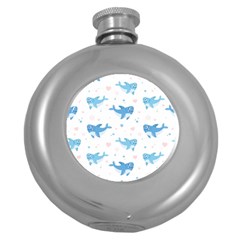 Seamless Pattern With Cute Sharks Hearts Round Hip Flask (5 Oz) by Ket1n9