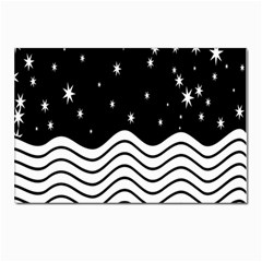 Black And White Waves And Stars Abstract Backdrop Clipart Postcards 5  X 7  (pkg Of 10) by Hannah976