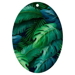 Tropical Green Leaves Background Uv Print Acrylic Ornament Oval by Hannah976