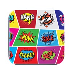 Pop Art Comic Vector Speech Cartoon Bubbles Popart Style With Humor Text Boom Bang Bubbling Expressi Square Metal Box (black) by Hannah976