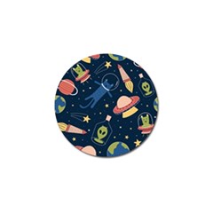 Seamless Pattern With Funny Alien Cat Galaxy Golf Ball Marker by Ndabl3x