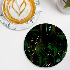 Circuits Circuit Board Green Technology Uv Print Round Tile Coaster by Ndabl3x